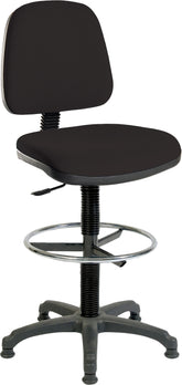 Teknik Office Ergo Blaster Draughtsman Medium Back Fabric Operator Office Chair With Ring Kit Conversion and Fixed Footrest Black - 1100BLK/1163 DD